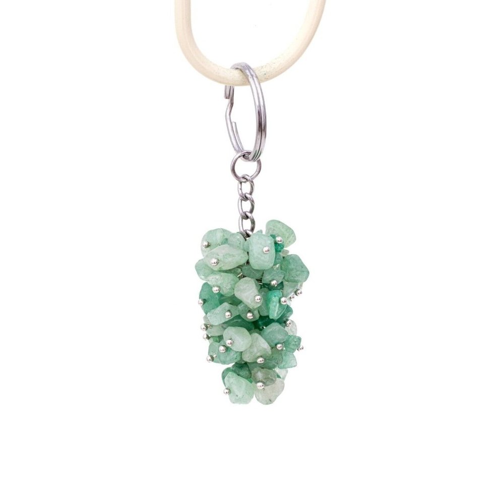 Polished Green Aventurine Gemstone Chip Cluster Keychain Crystals Metaphysical